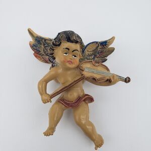 Vintage Baby Angel Cherub Playing Violin Christmas Ornament Made in Italy